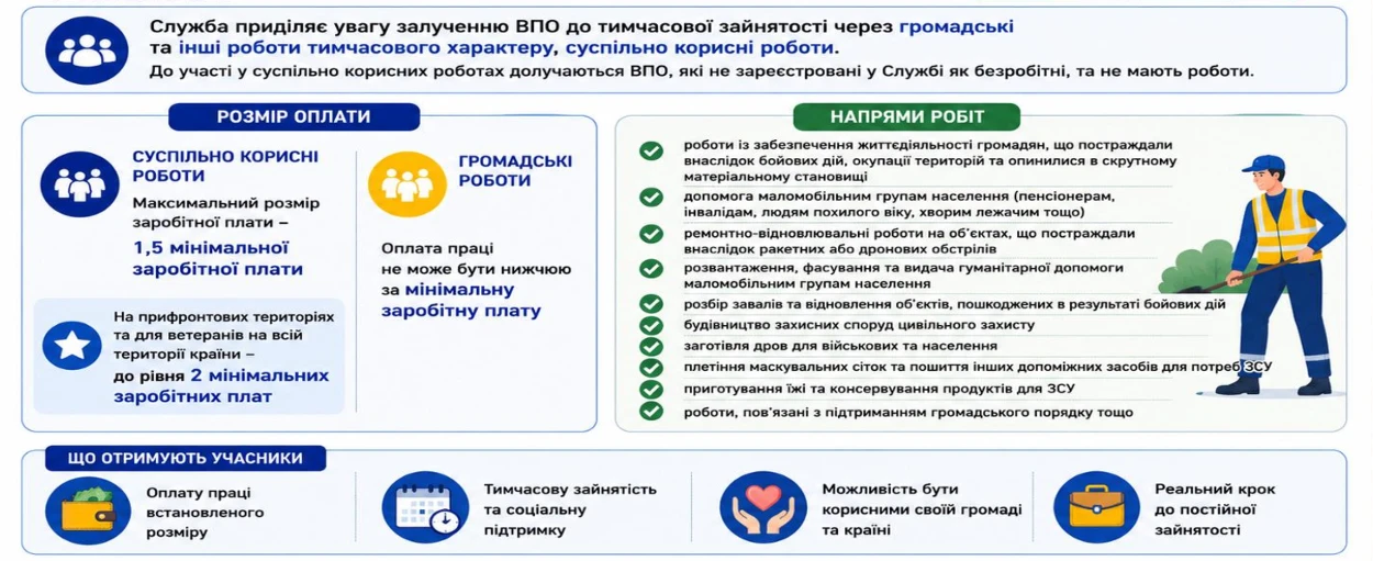 Державна служба зайнятості залучає ВПО до тимчасової зайнятості через громадські роботи