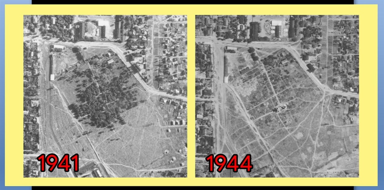 На фото 1941 року через густу рослинність церкви не видно