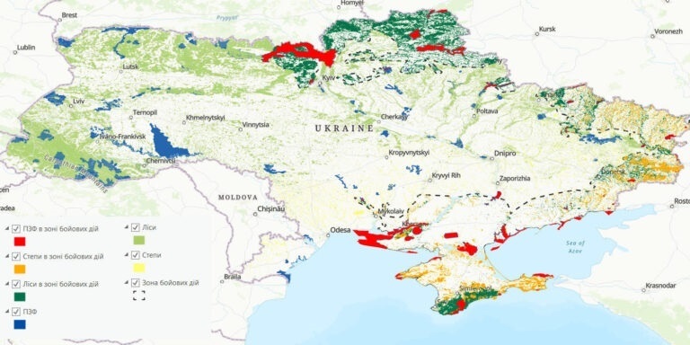 Візуалізація постраждалих природних територій, внаслідок військового вторгнення за даними ГО “Українська природоохоронна група”