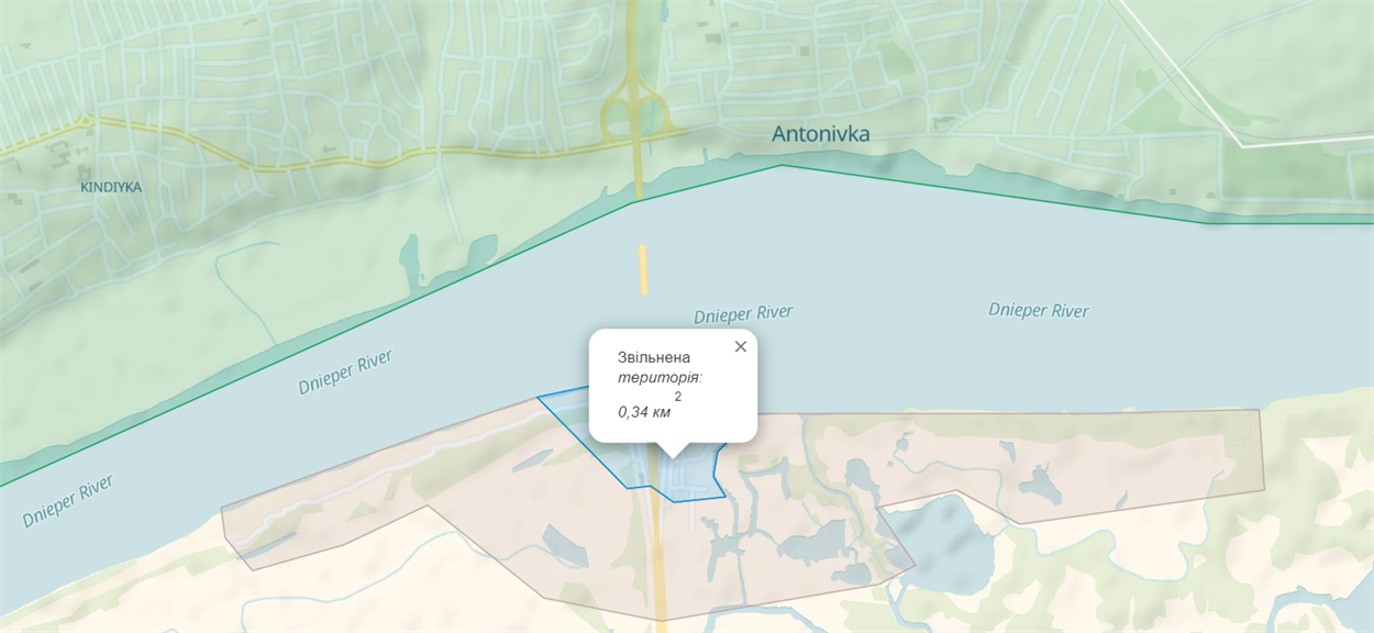 Захоплені ЗСУ території на лівобережжі Херсонщині / Фото DeepStateMap