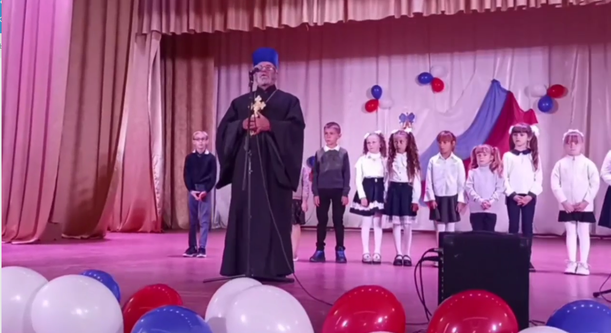 Скріншот t.me/VGA_Kakhovka. Відкриття окупантами школи в c. Зелений Під Зеленопідської громади, 09.10.2023 