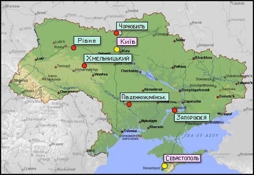 Карта розташування атомних електростанцій України. Джерело: insc.gov.ua