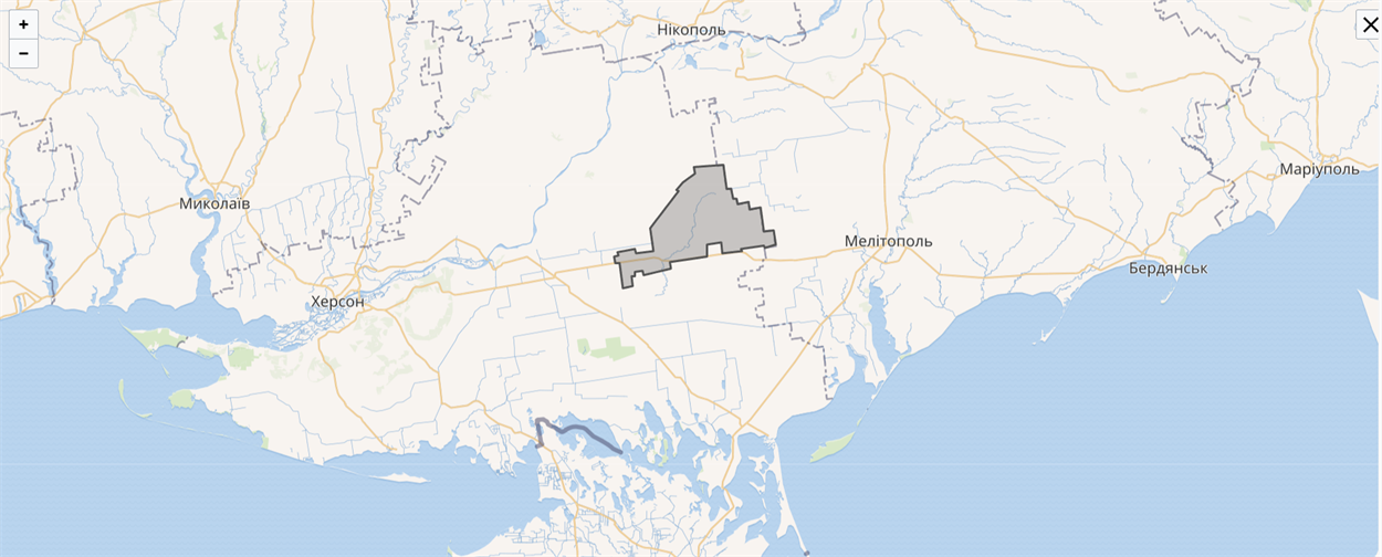 Нижньосірогозька громада на карті України. Скріншот uk.wikipedia.org