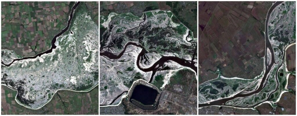 Нові супутникові знімки Каховського водосховища після підриву окупантами Каховської ГЕС. Фото: “Укргідроенерго”