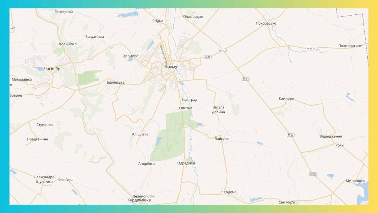 Карта Бахмута і околиць. Скриншот maps.visicom.ua