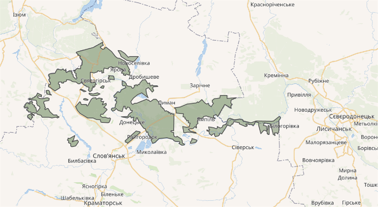 Карта НПП “Святі гори”. Скриншот: google.com/maps