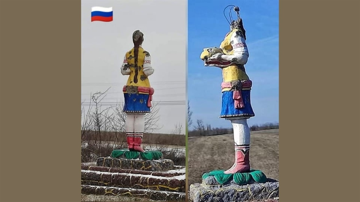 “Розстріляна” загарбниками скульптура  каїрської  “Марусі”. Фото із соцмереж