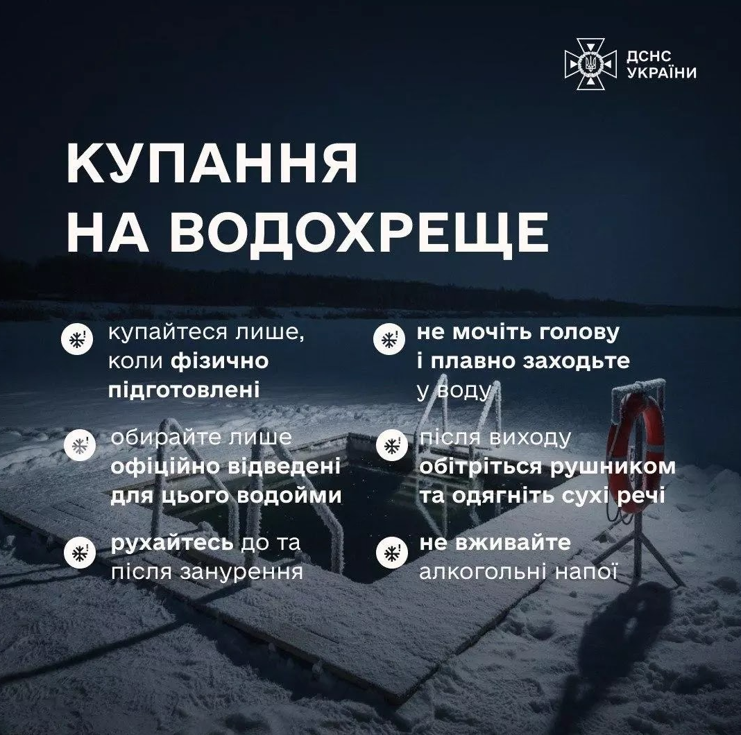 Правила купання на Водохреще. Інфографіка: ДСНС