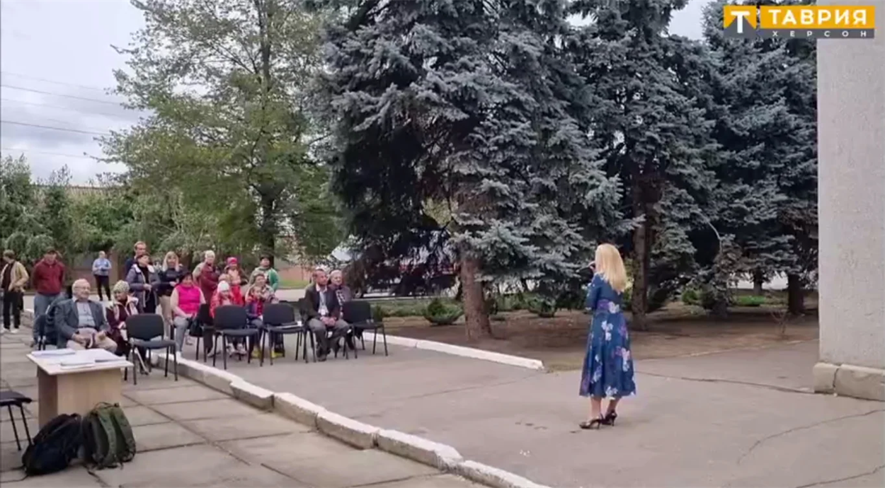 Агітаційний захід в Дніпровському, виступає Ружена Рубльова. 2022 рік. Скриншот окупаційне медіа