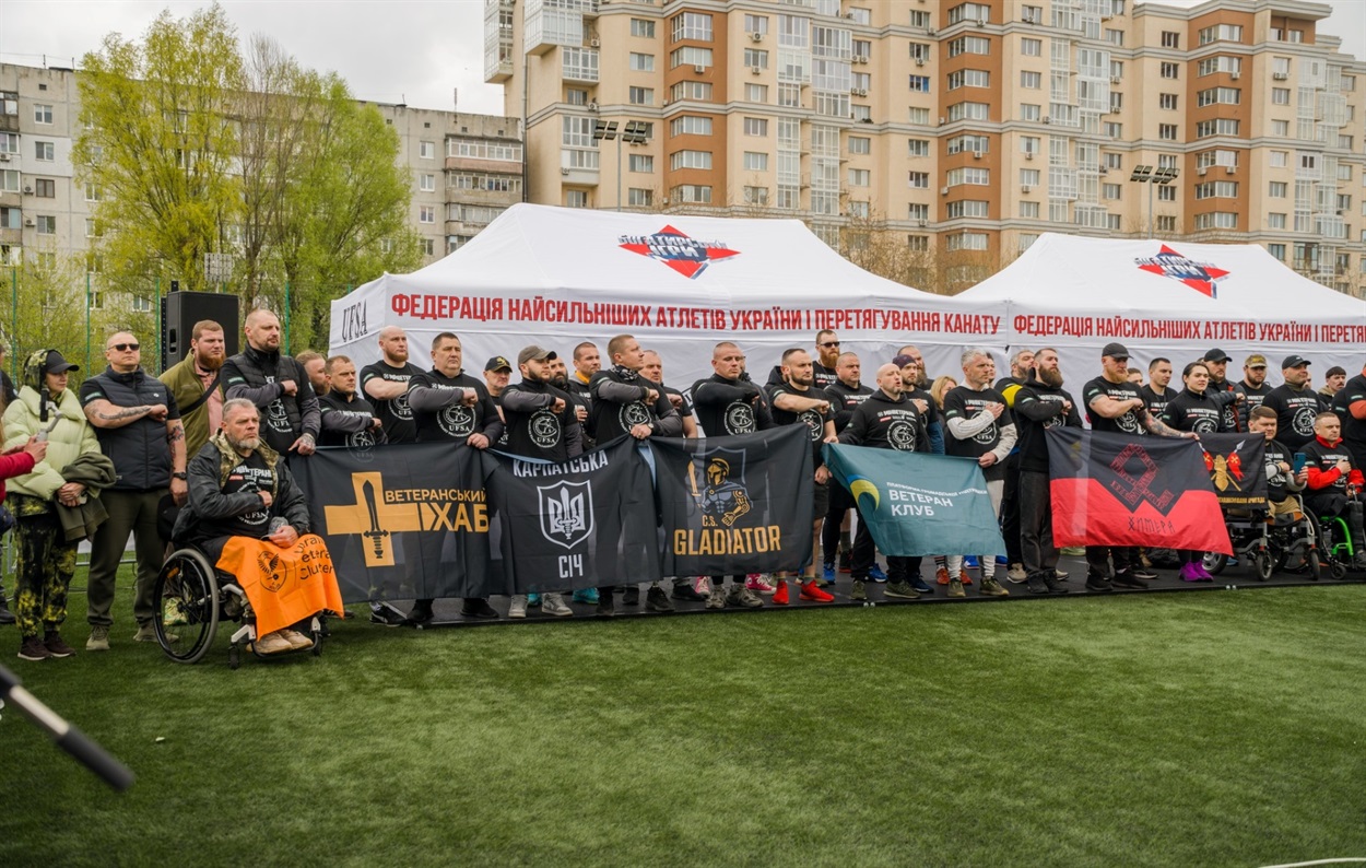 Урочисте відкриття І етапу Кубку України з богатирського багатоборства серед ветеранів війни та військовослужбовців. Київщина, Вишневе, квітень 2026 Вишнева МТГ Інфо / Facebook