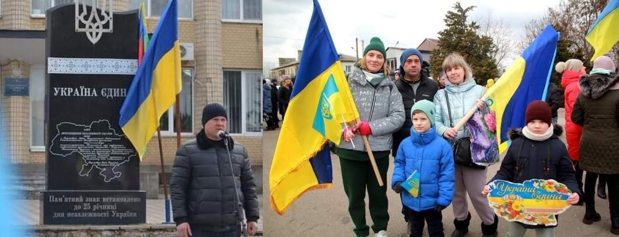 Дмитро Ляхно виступає на мітингу проти російських загарбників. Горностаївка. 8 березня 2022 року. Фото: Любов Рудя  