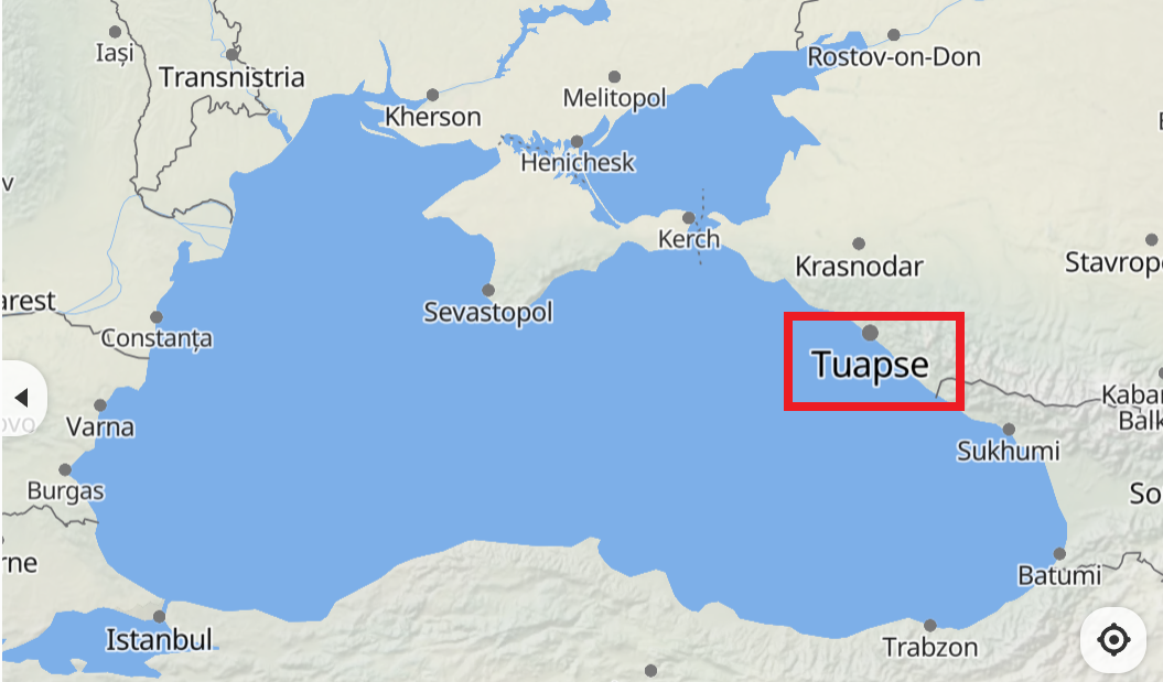 Місто Туапсе на карті Чорноморського регіону  / Скриншот mapcarta.com 
